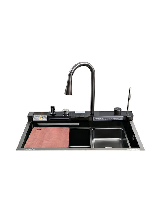Hausberg Drop-In Chiuvetă Inox cu robinet L75xW46cm Negru