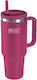 Must Team Glass Thermos Stainless Steel 1.2lt Maroon with Straw