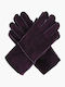 Women's Leather Gloves with Fur Purple