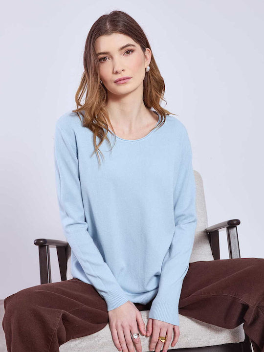 Celestino Women's Sweater Round Neck Loose Fit Light Blue