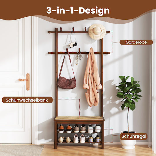 Eingangsmöbel mit Garderobe & Bank Καφέ Χρώμα 71x30x169.5cm