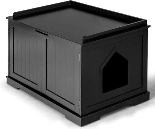 Costway Black Indoor Cat House Bed Toilet Hw65619bk