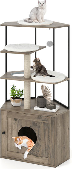 Costway Cat Desk Built-In Cabinet & Hole & Pet Eyes Pv10389gr