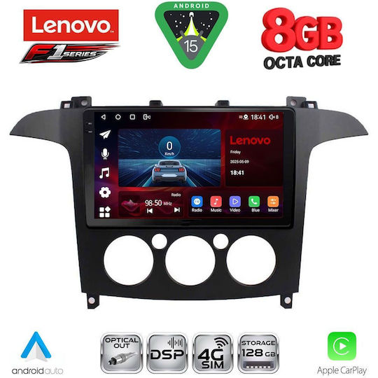 Lenovo Car Audio System for Ford S-Max 2006-2014 with A/C (Bluetooth/USB/WiFi/GPS/Apple-Carplay/Android-Auto) with Touch Screen 9"