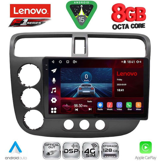 Lenovo Ηχοσύστημα Αυτοκινήτου για Honda Civic 2001-2006 (Bluetooth/USB/WiFi/GPS/Apple-Carplay/Android-Auto) με Οθόνη Αφής 9"