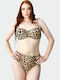 Set Bikini Push Up Brazil Talie Înaltă Animal Print Bej