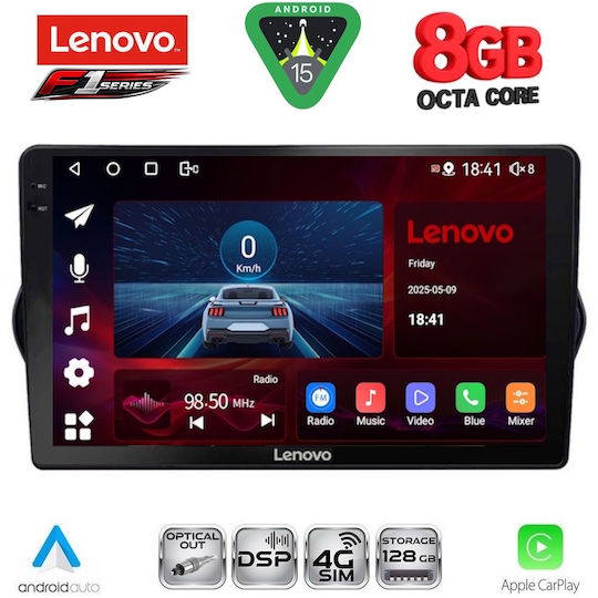Lenovo Car Audio System for Fiat Tipo 2015-2023 (Bluetooth/USB/WiFi/GPS/Apple-Carplay/Android-Auto) with Touch Screen 9"