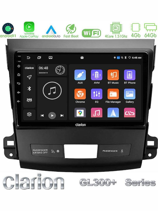 Clarion Car Audio System for Peugeot 4007 Mitsubishi Outlander Citroen C-Crosser 2007-2012 Bluetooth USB AUX Wi-Fi GPS Apple CarPlay Android Auto with 9 Inch Touch Screen