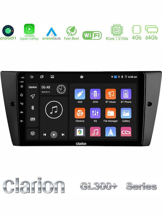 Clarion Car Audio System for BMW Series 3 / Series 3 (E90) / E90 2006-2011 (Bluetooth/USB/AUX/WiFi/GPS/Apple-Carplay/Android-Auto) with Touch Screen 9"