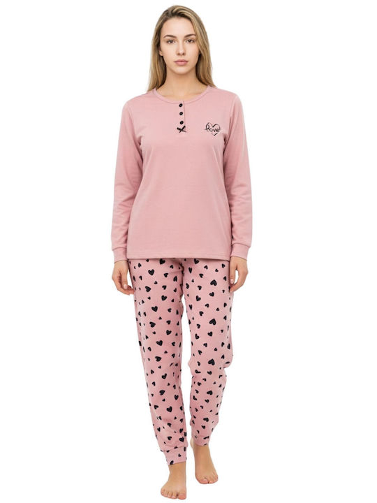 Lovelx Homewear Χειμερινό Γυναικείο Σετ Πιτζάμας Βαμβακερό Ροζ