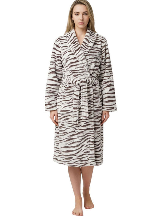 Lovelx Homewear Χειμερινή Γυναικεία Ρόμπα Γκρι-καφέ