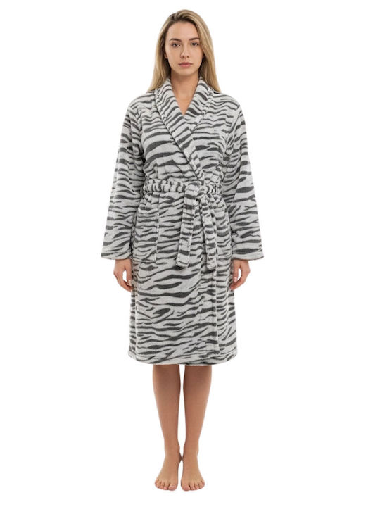 Lovelx Homewear Χειμερινή Γυναικεία Ρόμπα Γκρι-ανθρακί