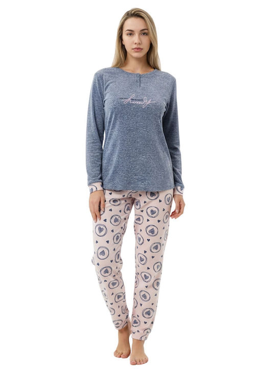 Lovelx Homewear Χειμερινό Γυναικείο Σετ Πιτζάμας Γκρι