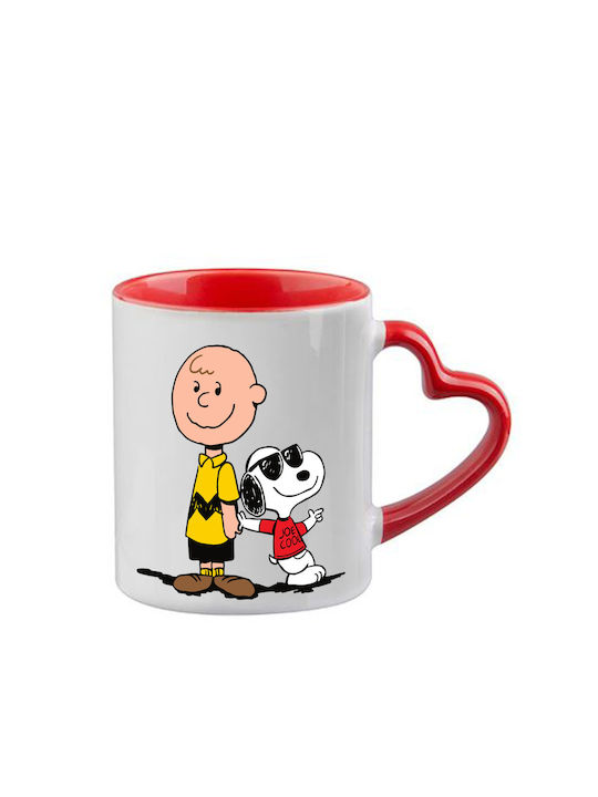 Snoopy Tasse Rote Griff Herz Innen