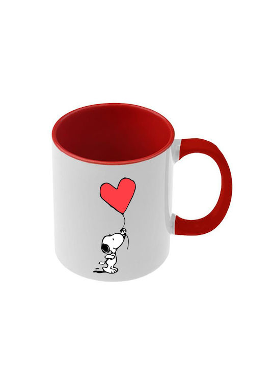 Snoopy Tasse Rote Griff Innenseite