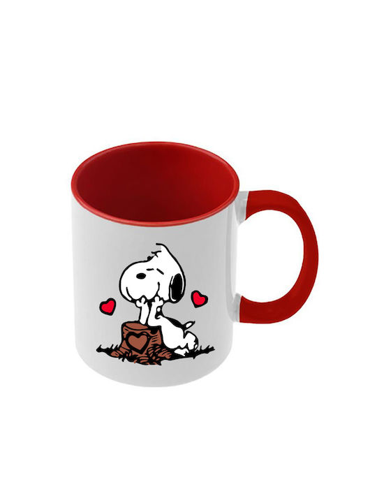 Snoopy Tasse Rote Griff Innenseite
