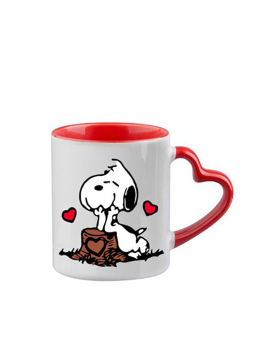 Snoopy Tasse Rote Griff Herz Innen