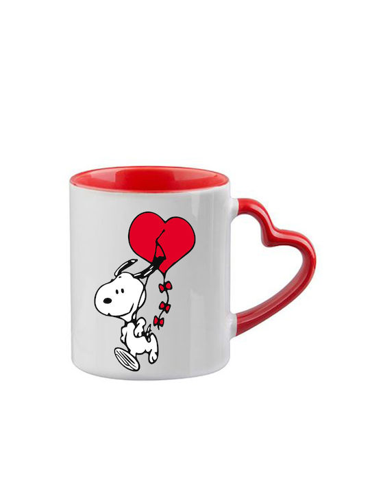 Snoopy Tasse Rote Griff Herz Innen
