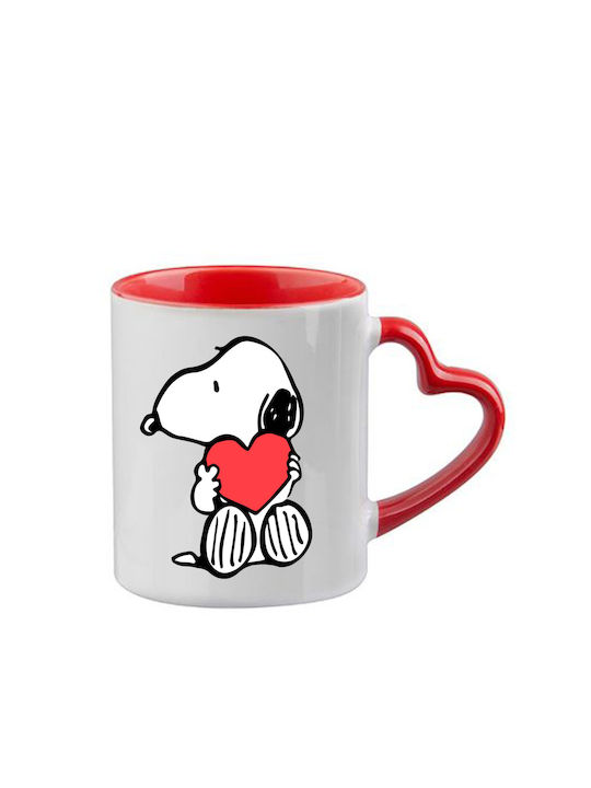 Snoopy Tasse Rote Griff Herz Innen