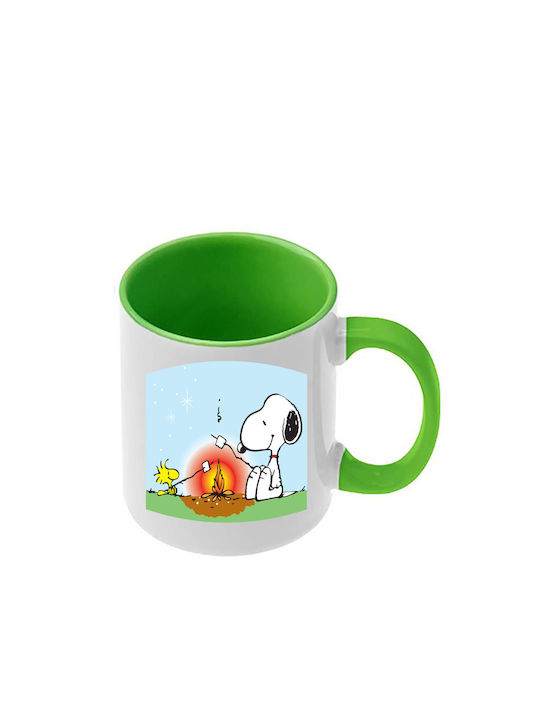 Snoopy Tasse Grüne Griff Innenseite