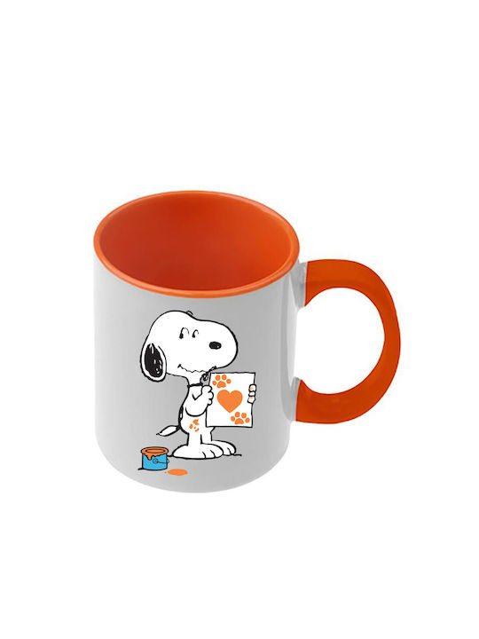 Snoopy Orange Tasse Mit Griff Und Innerem