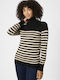 Damen Bluse Rollkragenpullover Gestreift Black