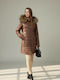 Women's Lifestyle Leather Jacket for Winter with Hood Brown