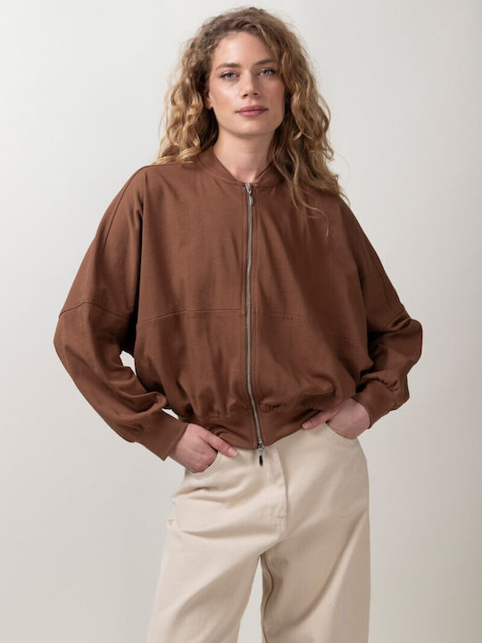 Women's Cardigan with Zipper Brown