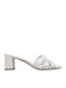 Leather Mules with Chunky High Heel in Ecru Color