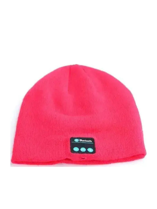 Beanie Unisex Beanie with Headphones Knitted in Pink color