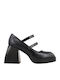 Leder Pumps mit Chunky hohem Absatz Schwarz