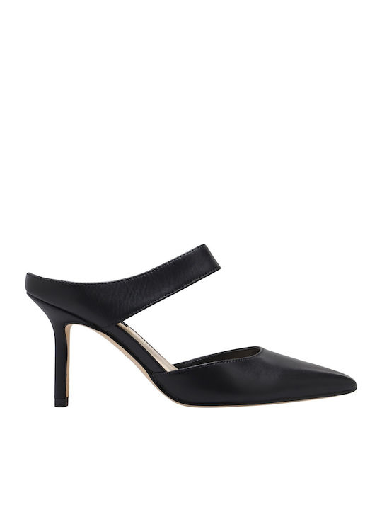 Darian Leather Mules with High Heel in Black Color