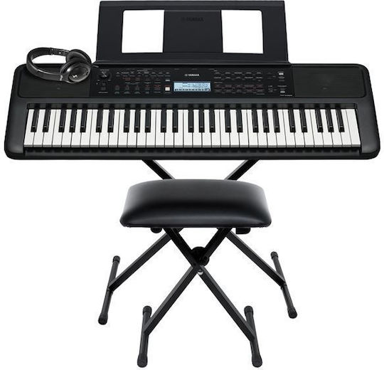 Yamaha Keyboard PSR-E383 with 61 Keys with Stand, Headphones, Stool and Music Stand Black Home Βundle IΙΙ