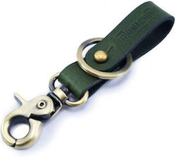 Leather Key Fob Keychain Green Antique Gold Trip Machine