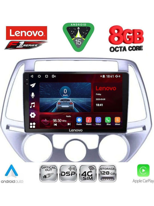 Lenovo Car Audio System for Hyundai i20 2008-2012 with A/C (Bluetooth/USB/WiFi/GPS/Apple-Carplay/Android-Auto) with Touch Screen 9"