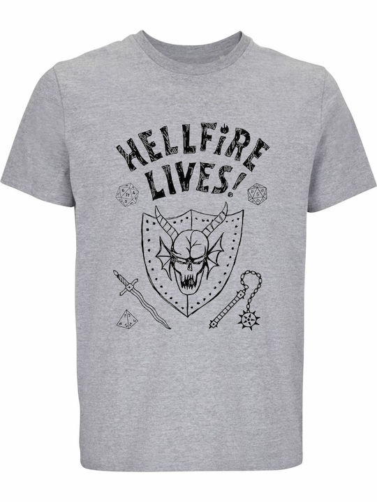 Tricou Unisex Stranger Things Hellfire Lives Gri