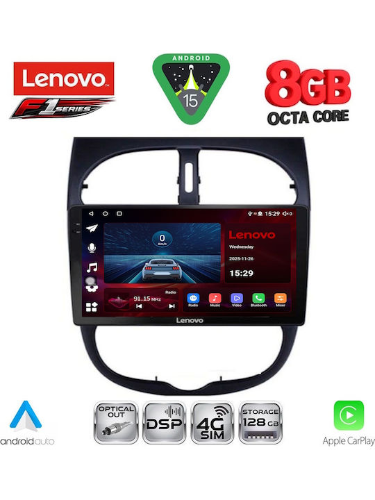 Lenovo Car Audio System for Peugeot 206 1998-2006 (Bluetooth/USB/WiFi/GPS/Apple-Carplay/Android-Auto) with Touch Screen 9"