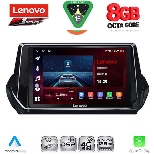 Lenovo Car Audio System for Peugeot 208 2008 with Touch Screen 9" Bluetooth USB Wi-Fi GPS Apple CarPlay Android Auto
