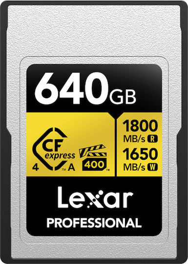 Card De Memorie Lexar Cfexpress 4.0 Pro Gold Vpg400 R1800/w1650 Tip A 640gb