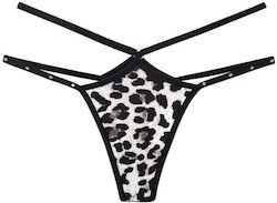 Sexy Leopard Rhinestone Hollow Thong Grey