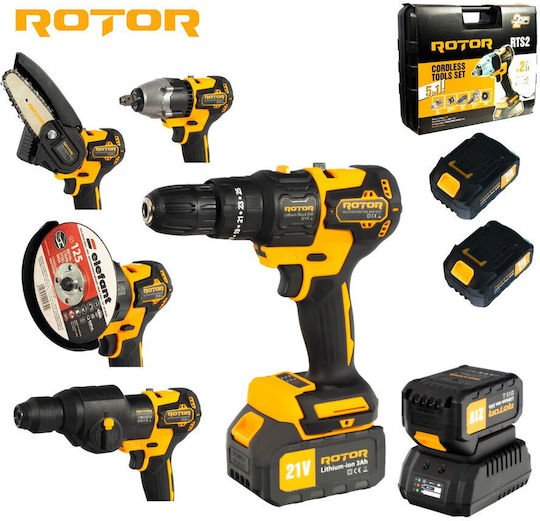 Rotor 14362 Set Ferăstrău cu lanț & Roată unghiulară & Mașină de găurit cu impact & Șurubelniță cu impact & Ciocanul Brushless cu baterii