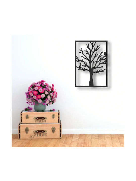 Wooden Wall Sign Tree Birds Black Decorative 3d 42 X 60 Cm