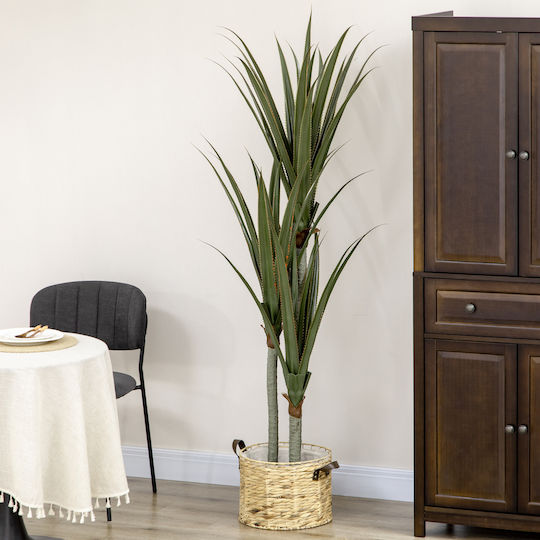 HomCom Dekorative Künstliche Yucca Pflanze 190 cm 39 Blätter Topfpflanze Peva Zement