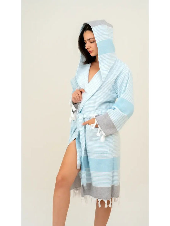 Μπουρνούζι Γυναικείο Κουκούλα Μπλε S Xxl L Xl