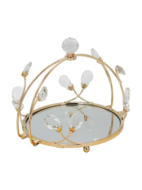 Keskor Metallic Round Decorative Tray with Mirror 22x22x18cm