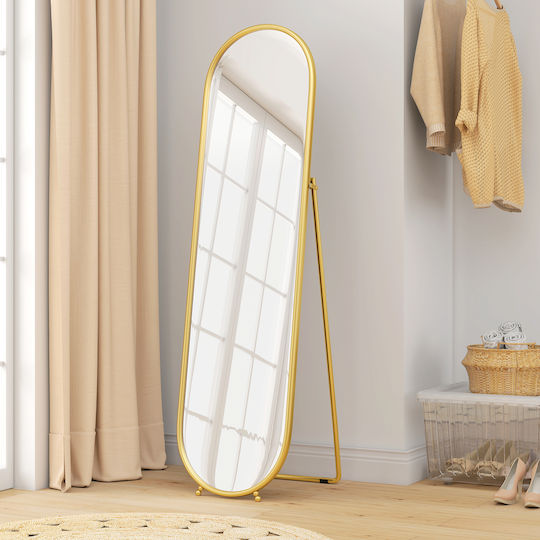 HomCom Oval Floor Mirror with Gold Metal Frame 180x50cm