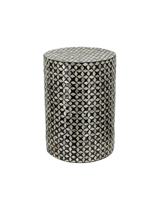 Round Side Table Ivory Wooden Black and white L35xW35xH50cm.