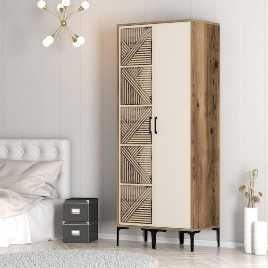 Wardrobe Double Door Walnut Cream 80x47x201cm