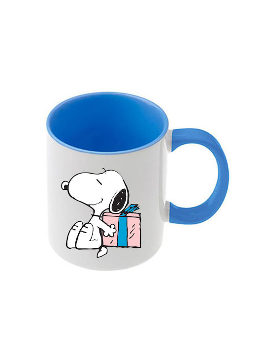 Snoopy Tasse Blau Mit Griff Innen