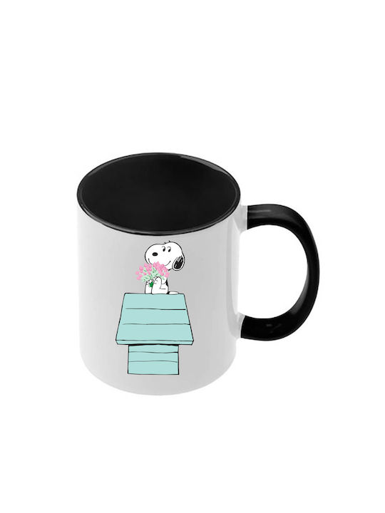 Snoopy Schwarze Tasse Mit Griff Innen